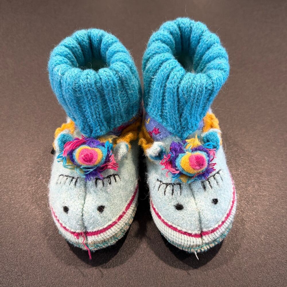Garnet Hill Unicorn Wool Slippers, Blue, Toddler Size 5C